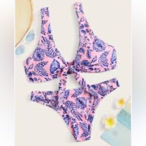 Random floral front knot bikini set
